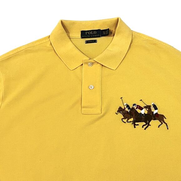 Men’s Polo Ralph Lauren Triple Pony Custom Slim Fit Yellow Polo Shirt Size XL - Picture 6 of 13